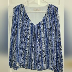 LOFT Blue and White Striped Blouse